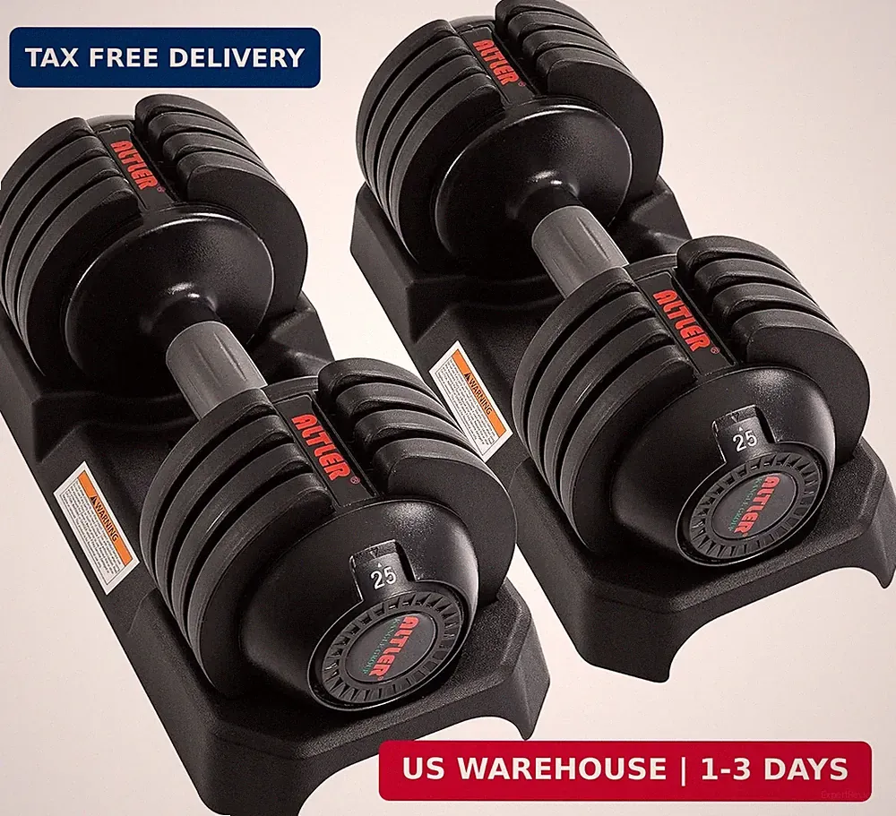 Adjustable Dumbbell Set, 25/52LB Pair with Tray for Workout Strength Trai
