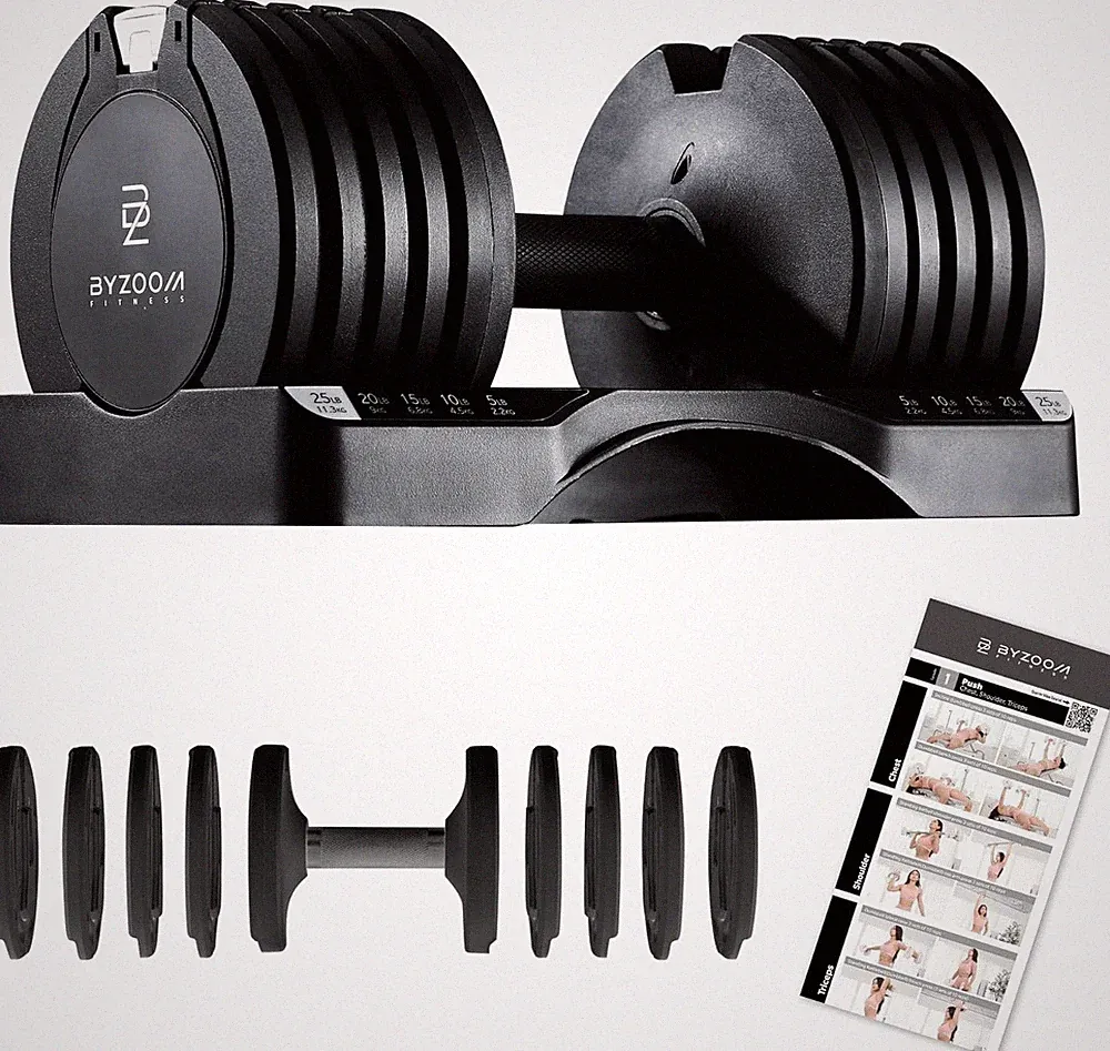 Adjustable Dumbbell Set 25lb Single Unit – 5-in-1 Compact Free Weights for Ho...