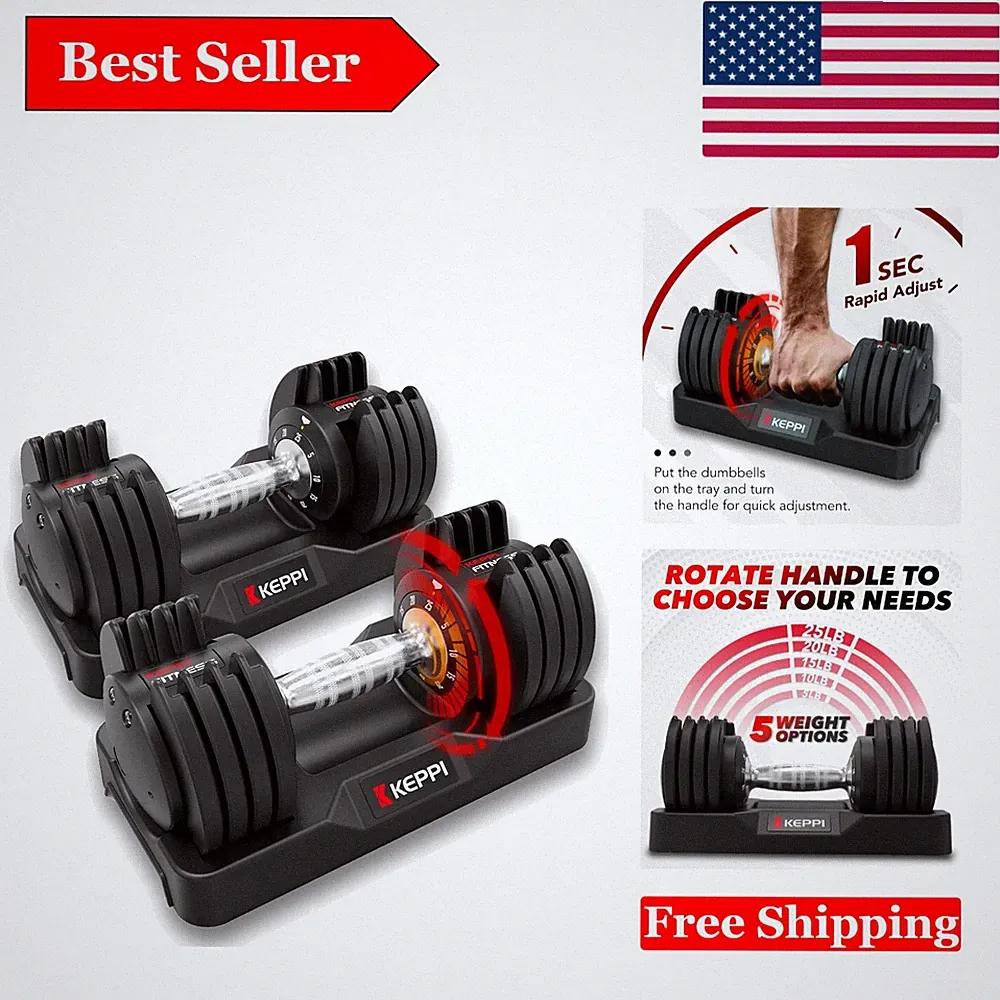 Adjustable Dumbbell Set, 25lb to 60lb - Fast Weight Change for Full-Body Workout