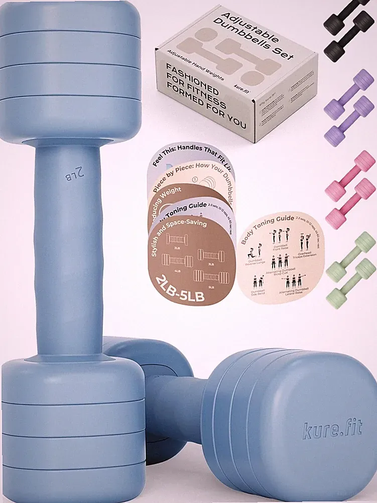 Adjustable Dumbbell Set｜2LB 3LB 4LB 5LB Light Hand Weights for Women｜One-Twist
