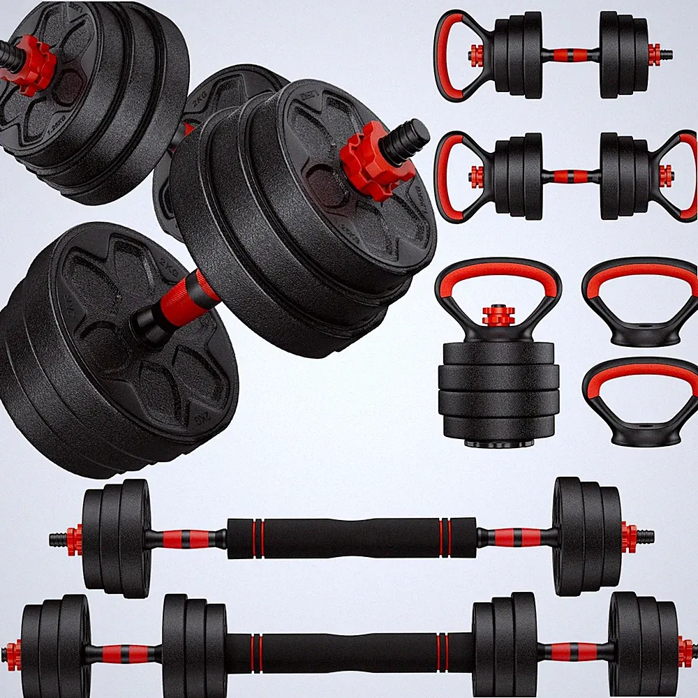 Adjustable Dumbbell Set 33lb Pair 4-in-1 Barbell Kettlebell Home Gym BDSHE 33lbs