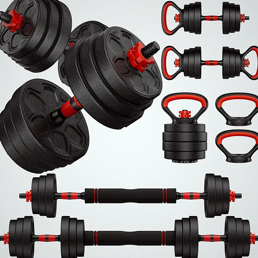 Adjustable Dumbbell Set 4 in 1 Barbell Kettlebell Push Up Stand 45lbs Home Gym
