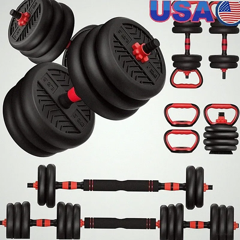 Adjustable Dumbbell Set 4-in-1 Kettlebell Barbell Weight Home Gym Fitness New