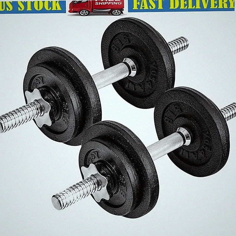 Adjustable Dumbbell Set 40LB Cast Iron Non-Slip Grip Weight Plates Fitness