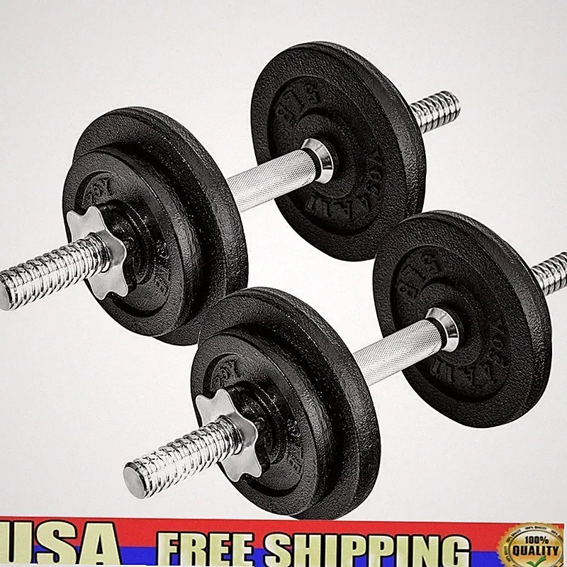 Adjustable Dumbbell Set 40LB Pair Cast Iron Non-Slip Grip Full Body Workout New
