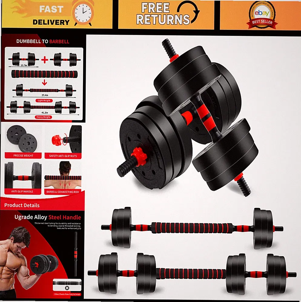 Adjustable Dumbbell Set 44 lbs - Non-Rolling Hexagon Free Weights for Home Gym
