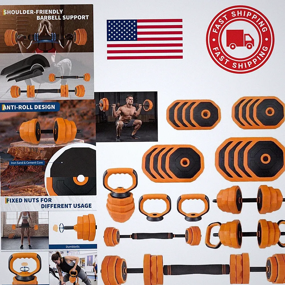 Adjustable Dumbbell Set 44 Pounds Orange High Quality PE Material for Home Gym