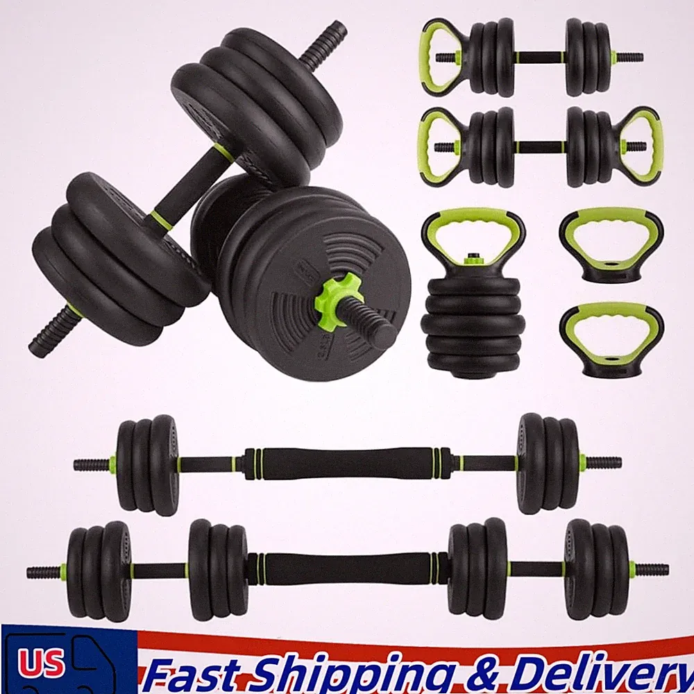 Adjustable Dumbbell Set 44LB, 4-in-1 Free Weights, Black/Green for Home Exercise