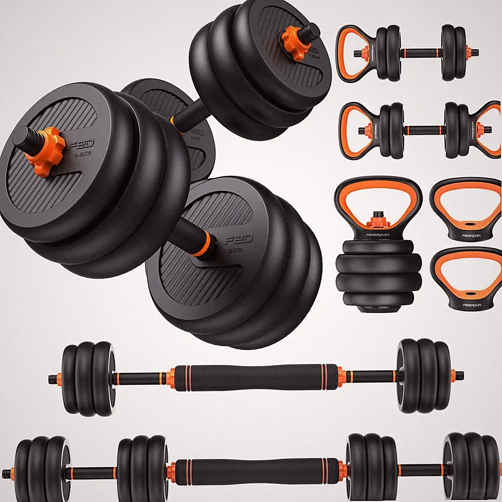 Adjustable Dumbbell Set 45LB Barbell Kettlebell Push Up Stand Weight Plate Home