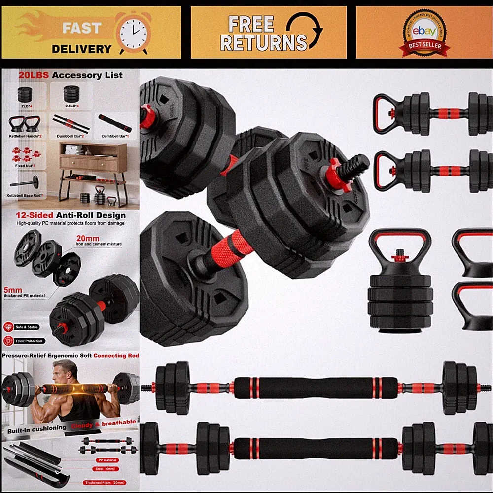 Adjustable Dumbbell Set 5-in-1, 20-90 lbs Free Weights for Home Gym Fitness