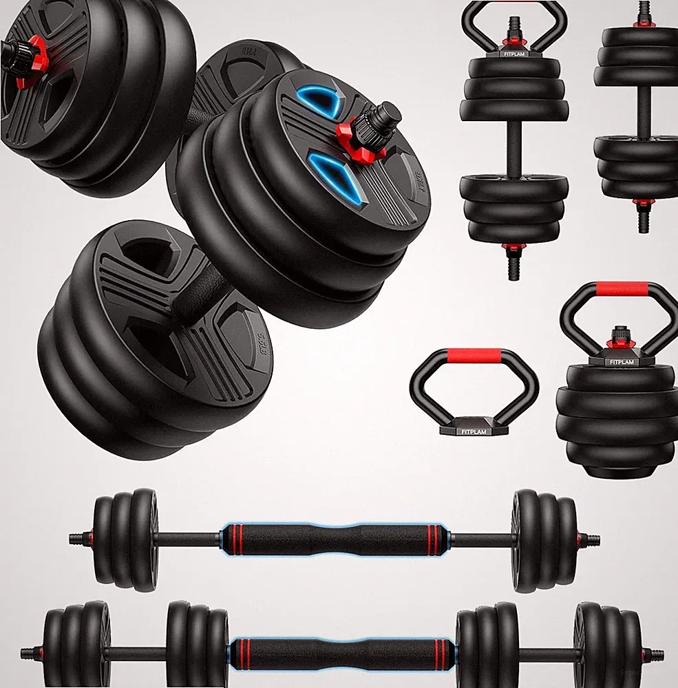 Adjustable Dumbbell Set 5 in 1 Free Weights Barbell Kettlebell for Home Gym