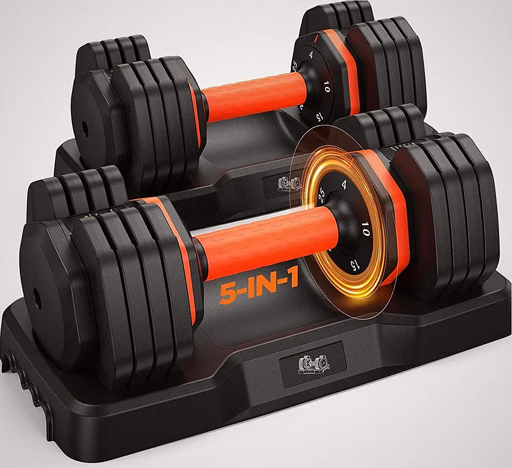 Adjustable Dumbbell Set 50Lbs Pair 2x25 Anti Slip Grip Home Gym