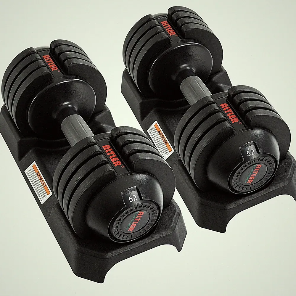 Adjustable Dumbbell Set 52LB Pair Black Model 5202 Anti Slip ALTLER Tray Workout