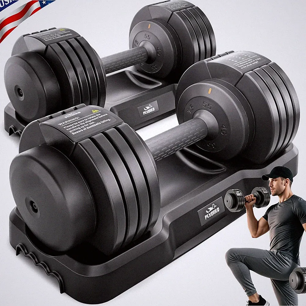 Adjustable Dumbbell Set, 55LB/110LB, 5-in-1 Quick Adjustable Weights Dumbbell