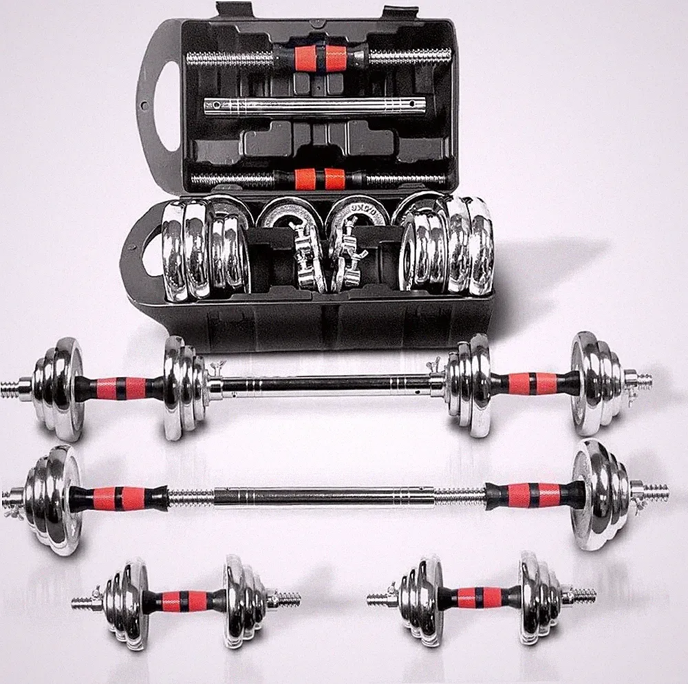 Adjustable Dumbbell Set Cast Iron Barbell 44 lbs with Carry Box