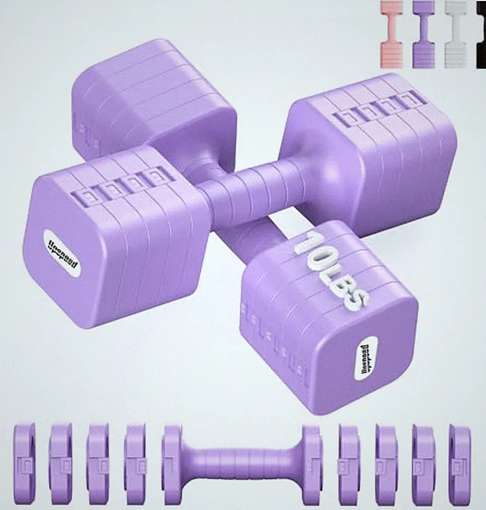 Adjustable Dumbbell Set for Women Men 10 lb Each Hand weights Purple