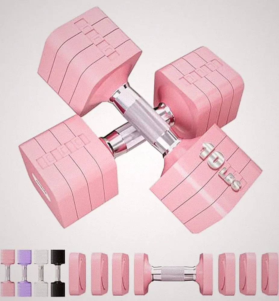 Adjustable Dumbbell Set for Women Men 7.5LB/10LB/15LB/20LB/25LB Each Pink