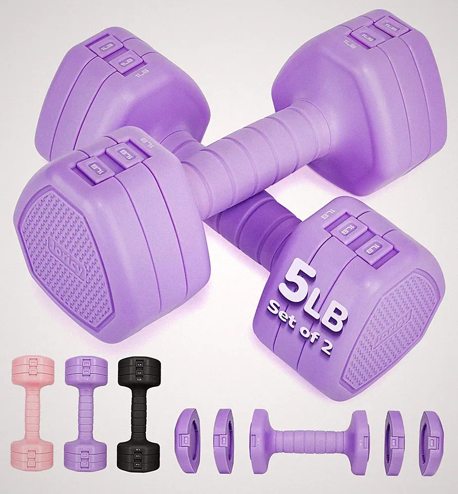 Adjustable Dumbbell Set of 2, 10LBS Hand Weights for Women Men 3-in-1 Free We...