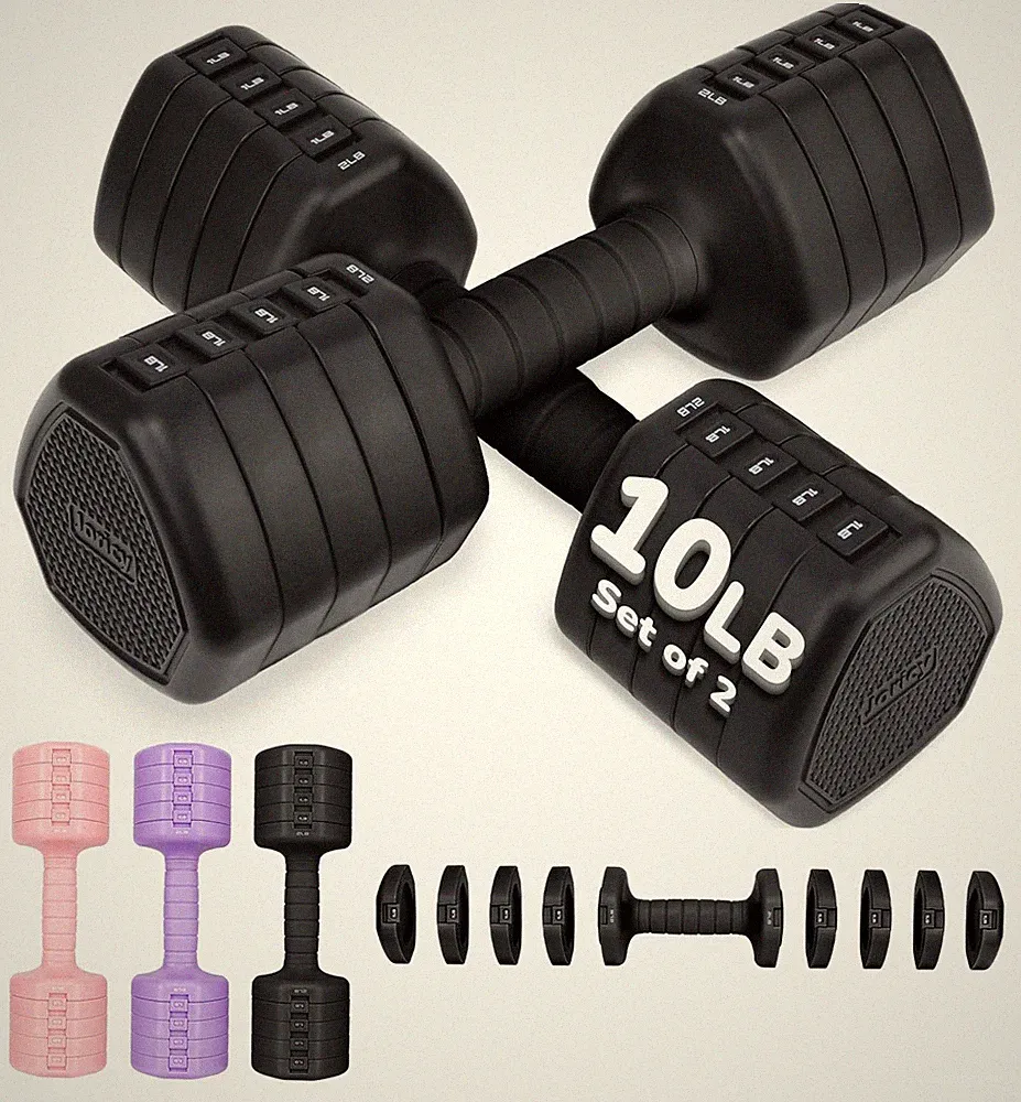Adjustable Dumbbell Set of 2, 20LBS Hand Weights for Women Men 5-in-1 Free We...