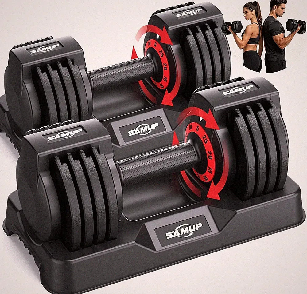 Adjustable Dumbbell Set of 2 25LBS Pair Adjustable Weights with Silicone Grip