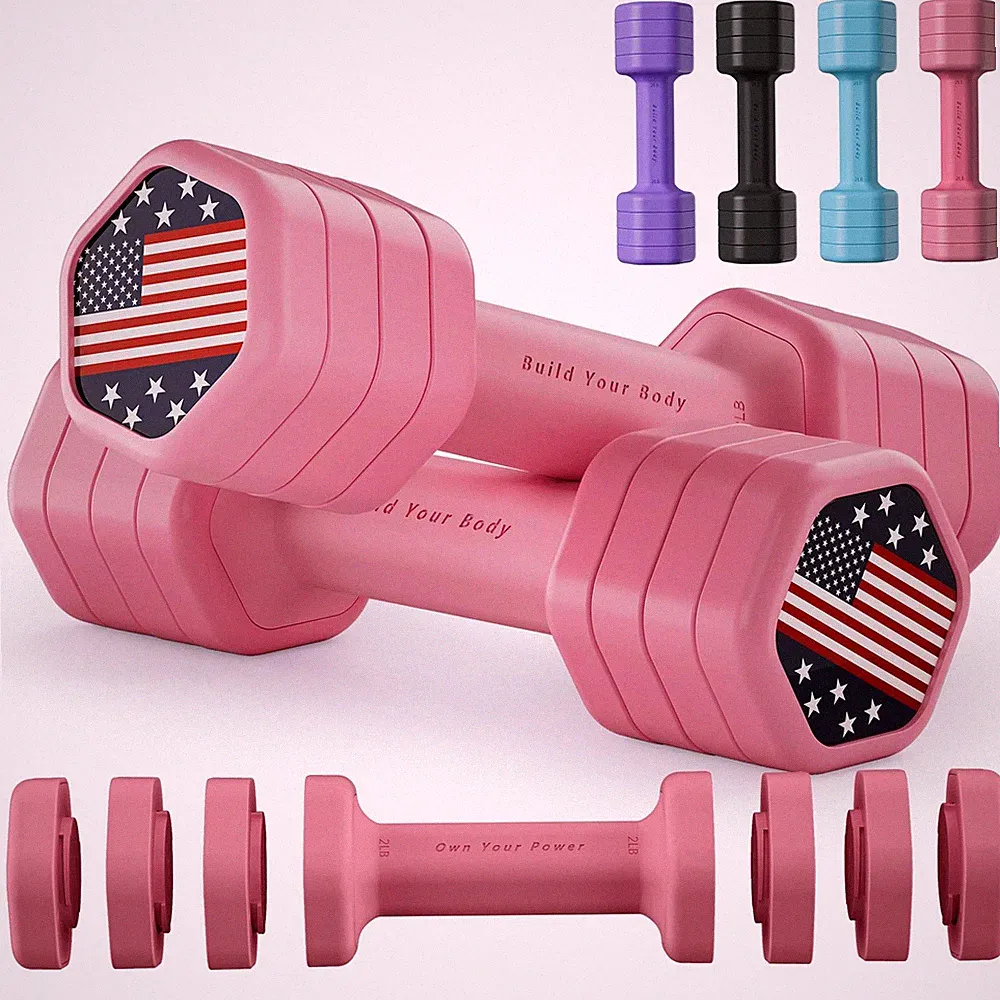 Adjustable Dumbbell Set of 2, 4 in 1 Hand Weights for Women at Home, 5 lb Wei...