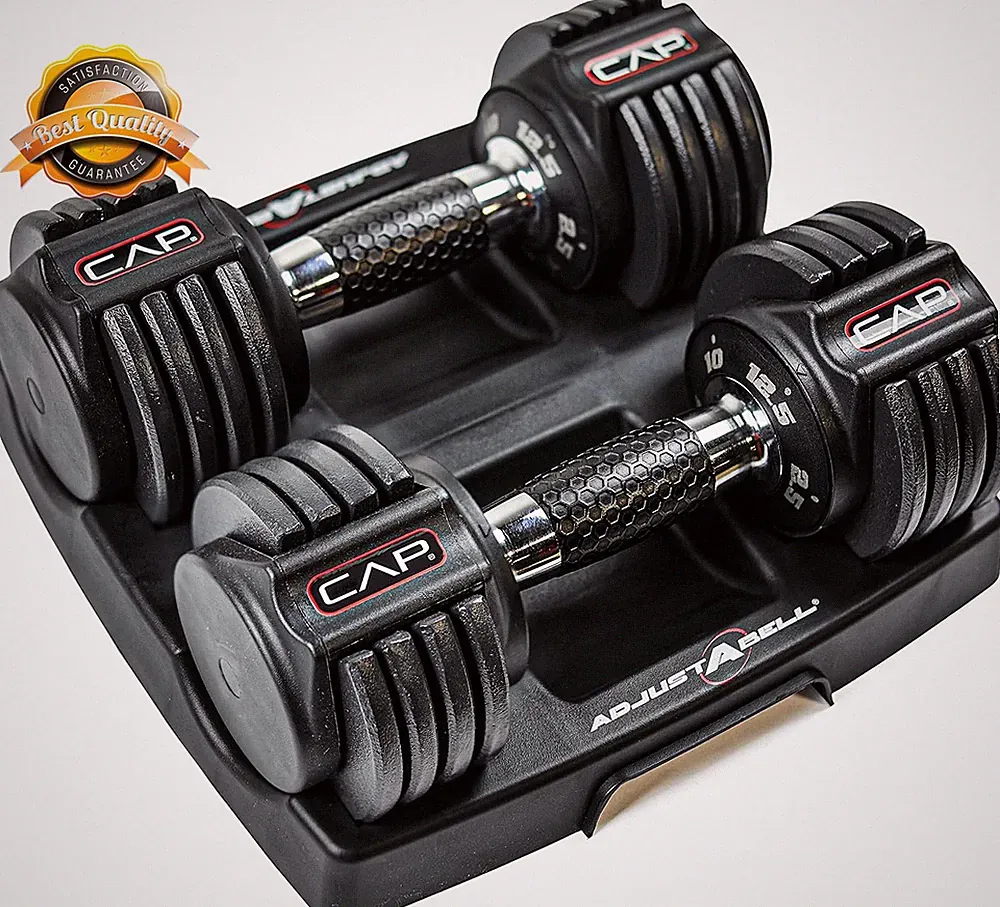 Adjustable Dumbbell Set Quick Select Weights Round Multiple Grip 55Lb