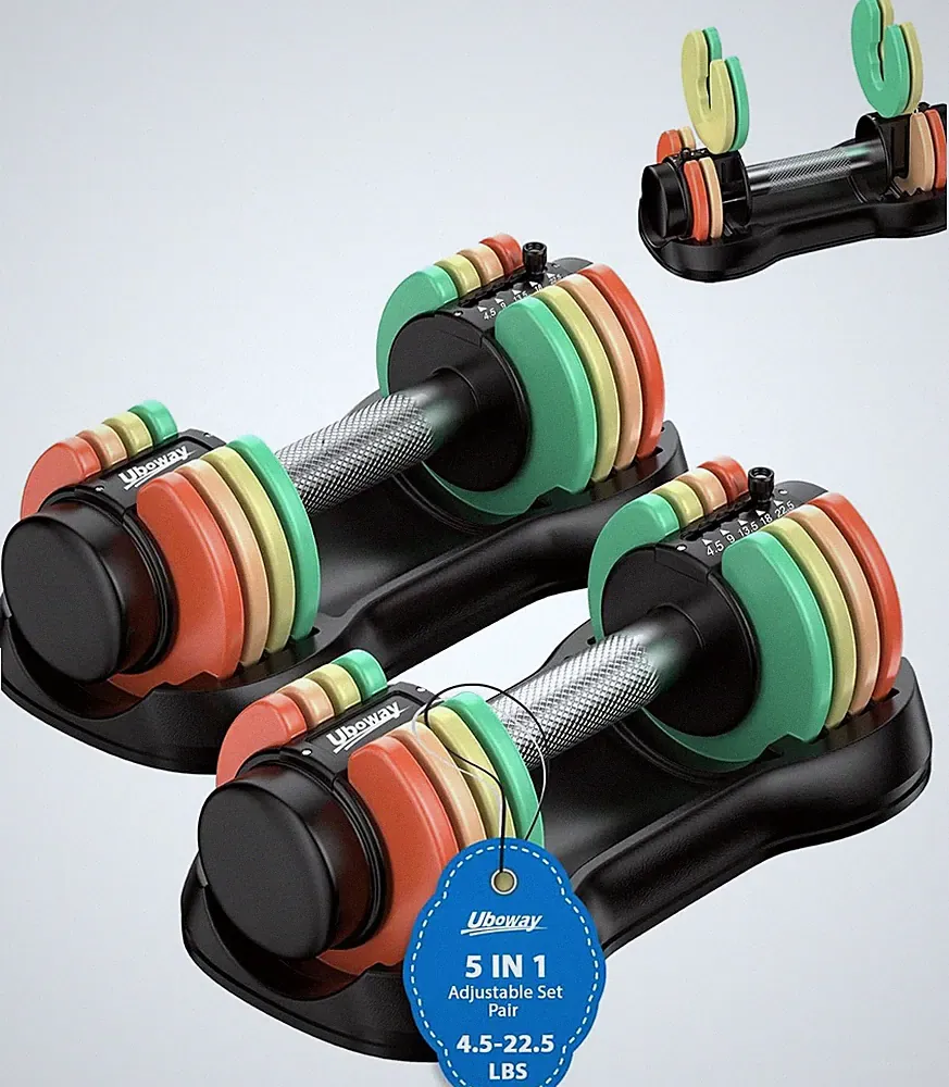 Adjustable Dumbbell Set Uboway 5-in-1 Rainbow Plates Anti-Slip Handle