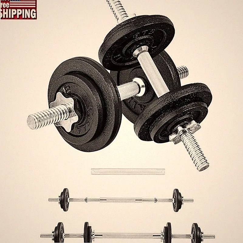 Adjustable Dumbbell Set W/ Barbell Connector 40LB Weight Plates Non-Slip Grip US