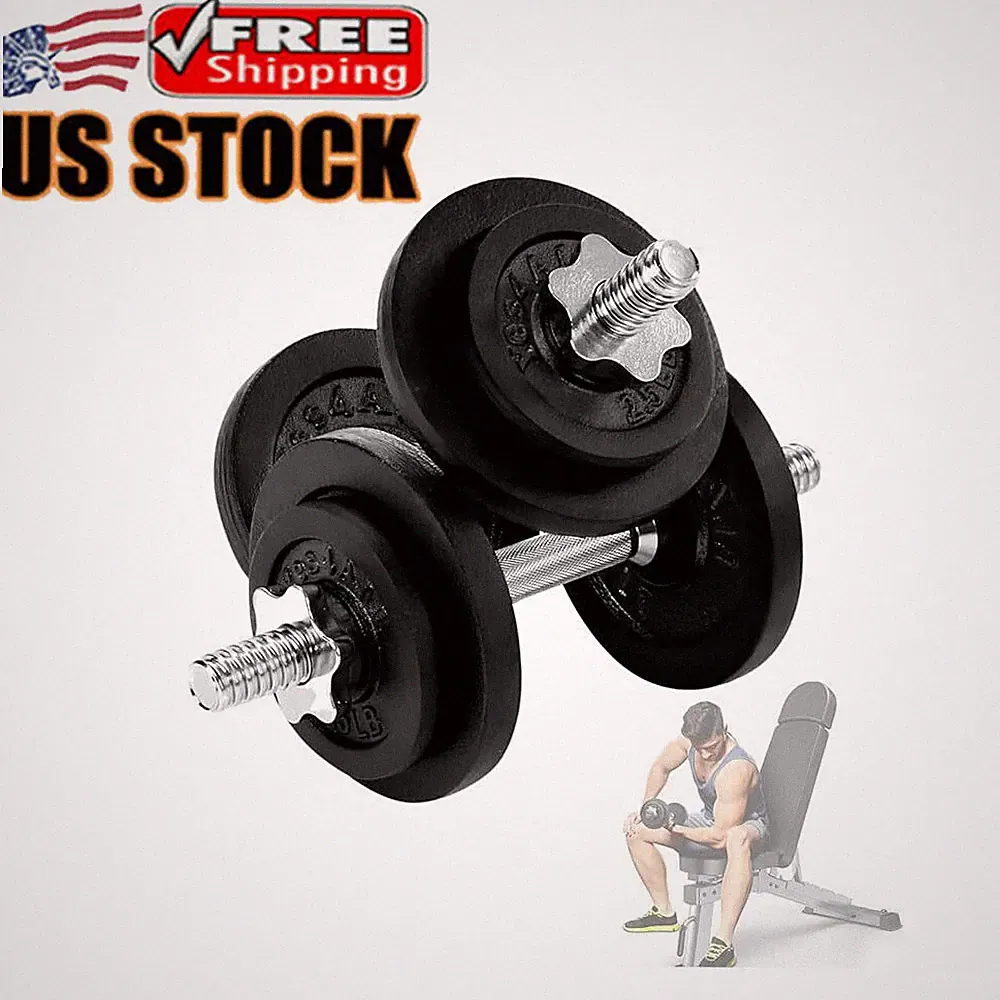 Adjustable Dumbbell Set Weight Plates/Connector Exercise Workout Equipment Black