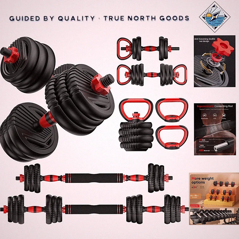 Adjustable Dumbbell Set with Barbell and Kettlebell for Home Gym Workouts