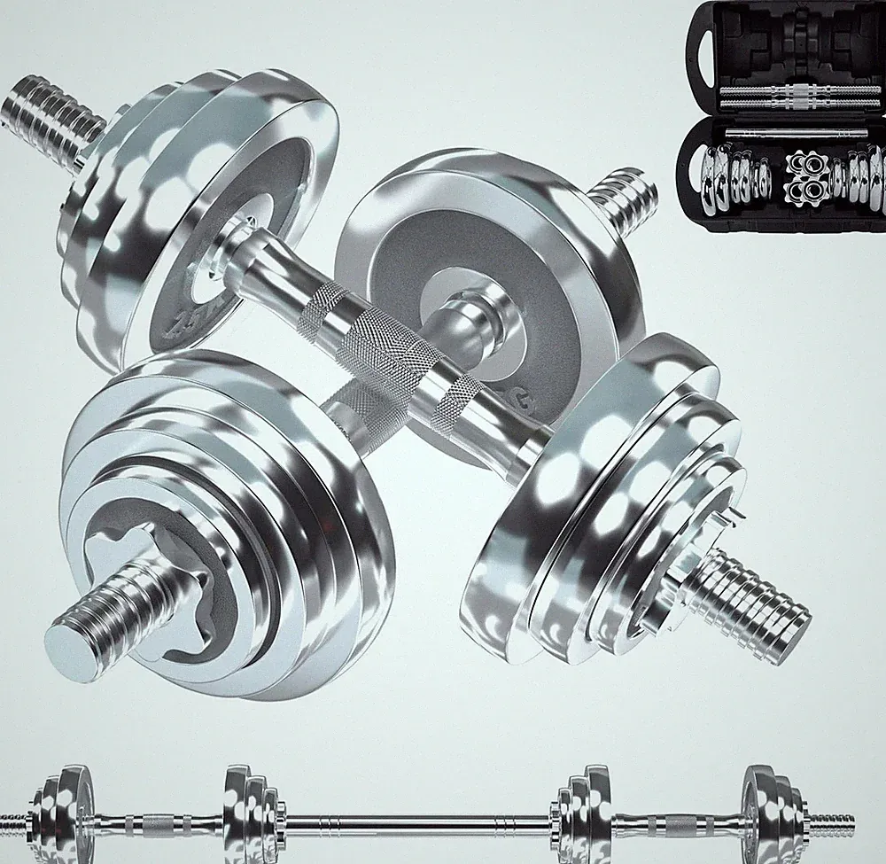 Adjustable Dumbbell Set with Barbell Rod - Up to 110 lbs, Home Gym Equipment