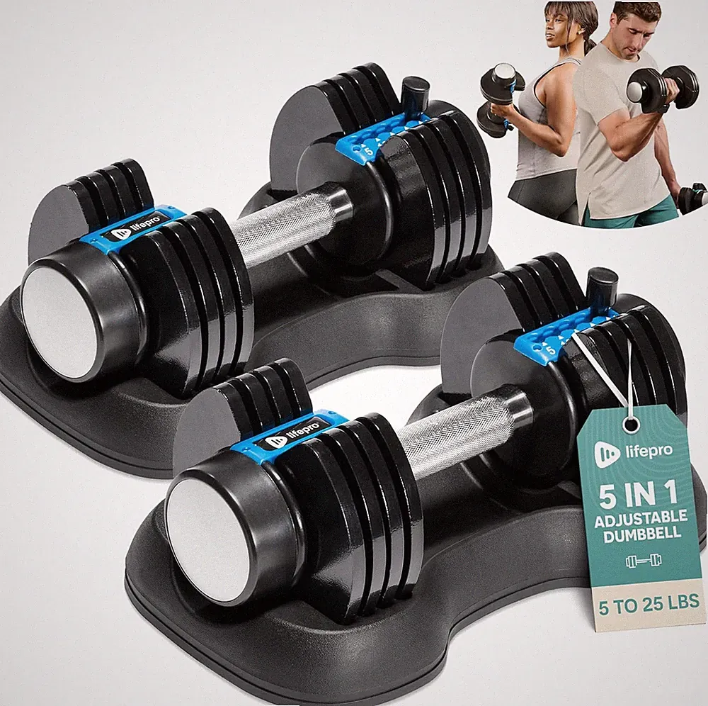 Adjustable Dumbbell Set with Rack - 15 to 55 Lbs for Home Gym Fitness