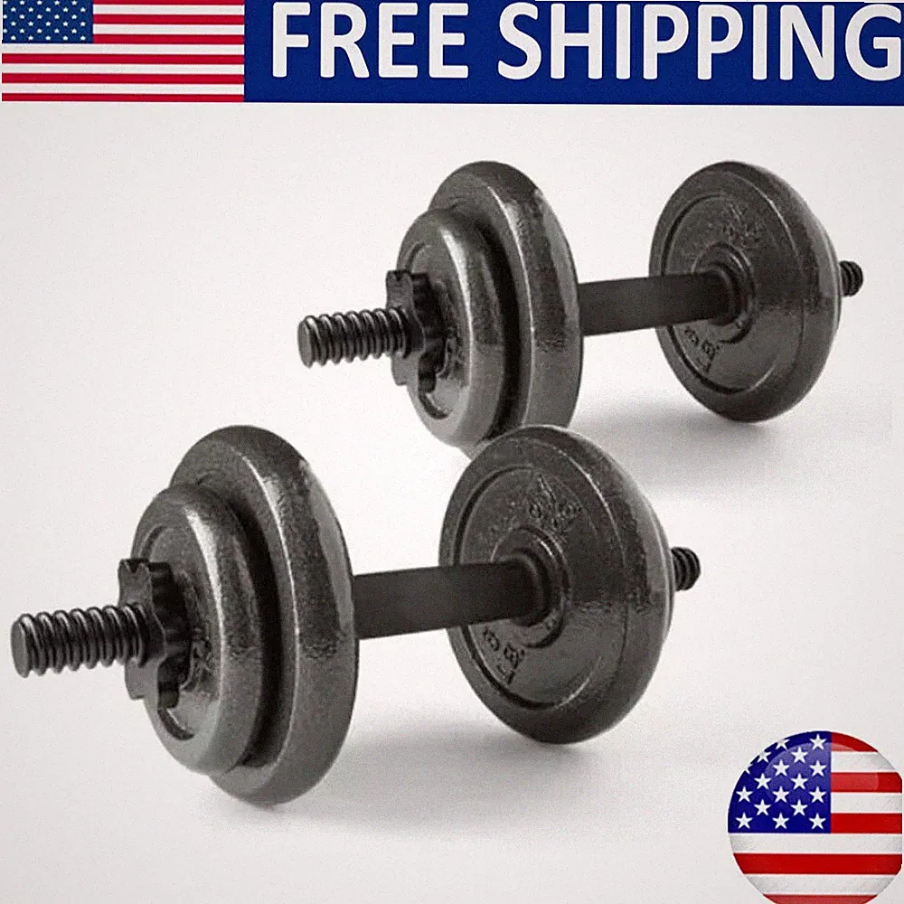 Adjustable Dumbbell Sets Cast Iron Fitness Sporting Goods Indoor Gym 40 lbs US