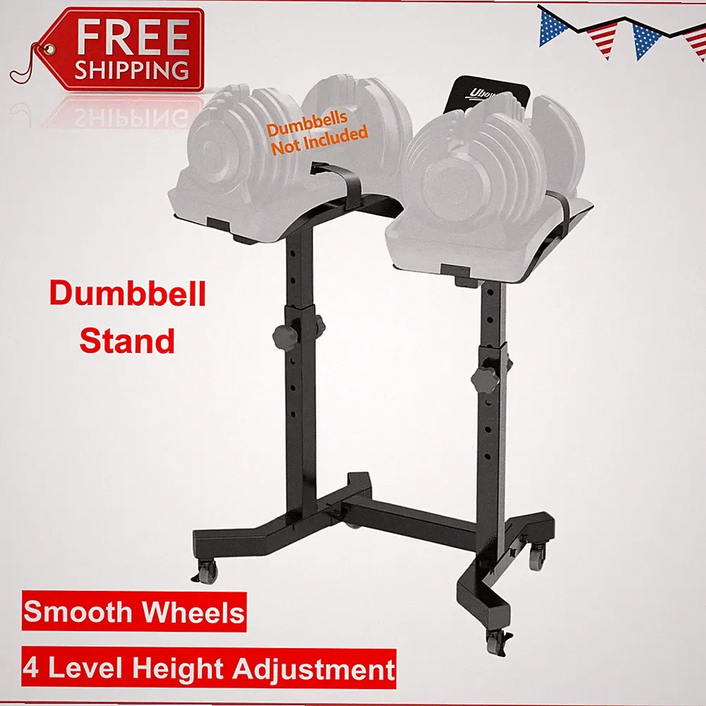Adjustable Dumbbell Weight Rack Stand With Wheels - 4 Level Height Adjustment