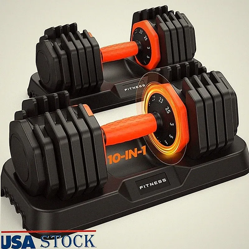Adjustable Dumbbells 10 in 1 Quick Adjust 3-25 lbs Space Saving Fitness Weights