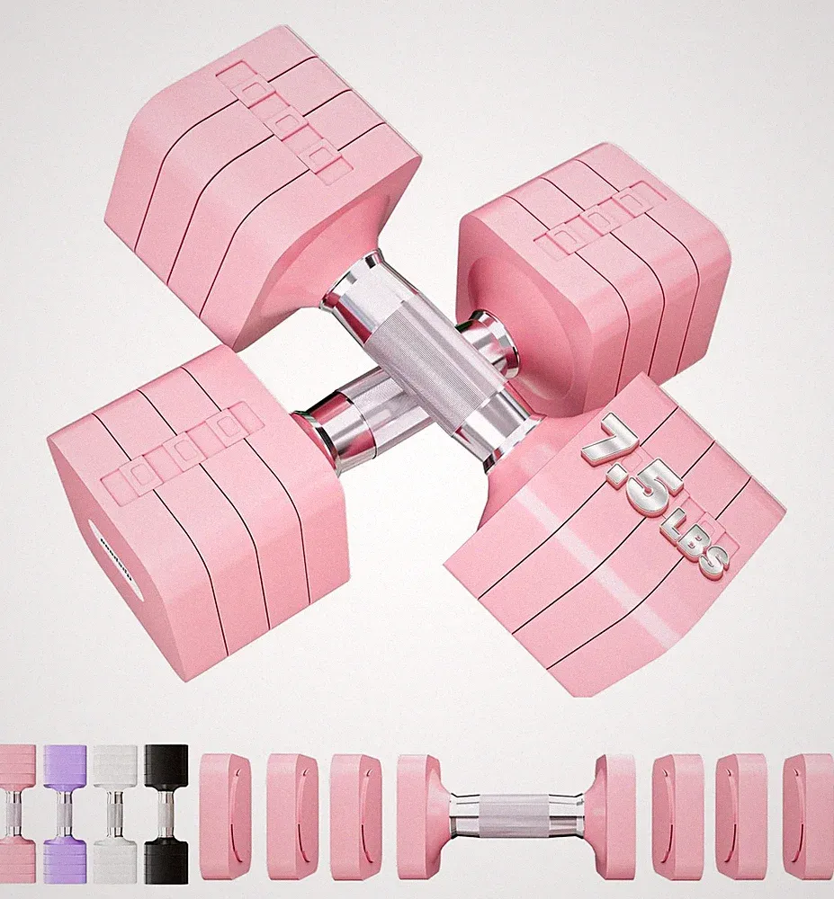 Adjustable Dumbbells 15LBS 4 in 1 Free Weight Set Pink Home Gym Sets Women