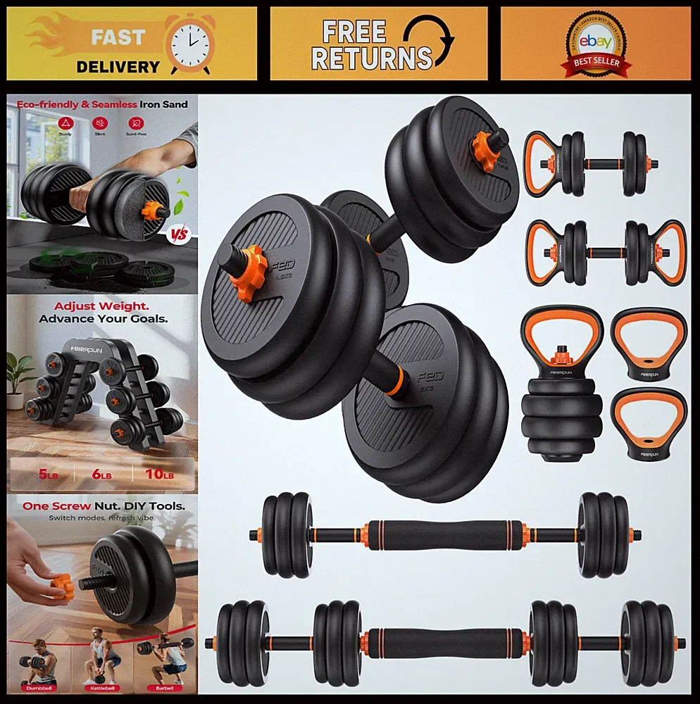 Adjustable Dumbbells 20-90lbs Set, 5-in-1 Free Weights for Home Gym, Barbell & K