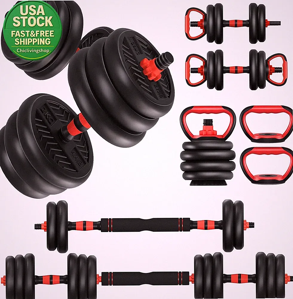 Adjustable Dumbbells 20LBS 4 in 1 Sets for Home Gym Barbell Kettlebell Push Up