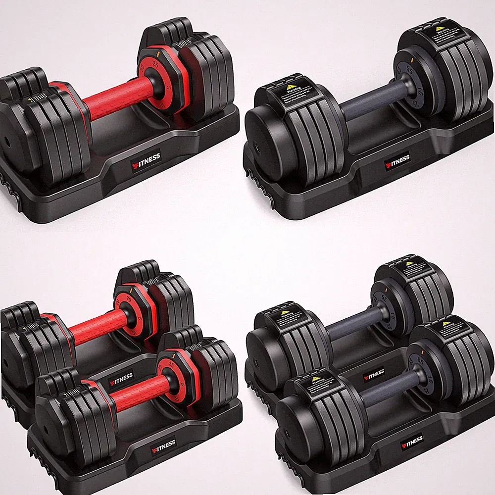 Adjustable Dumbbells 25/55lbs Home Gym Exercise Fitness Full Body Workout Black