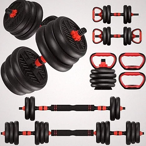 Adjustable Dumbbells 30 LBS Set 4-in-1 Barbell Kettlebell Free Weights Home Gym
