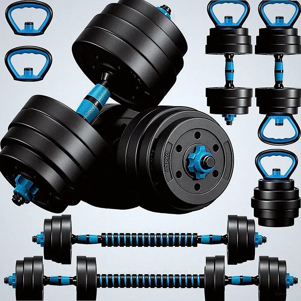Adjustable Dumbbells 45LBS 4 in 1 Barbell Kettlebell Set Home Gym Weight Plates