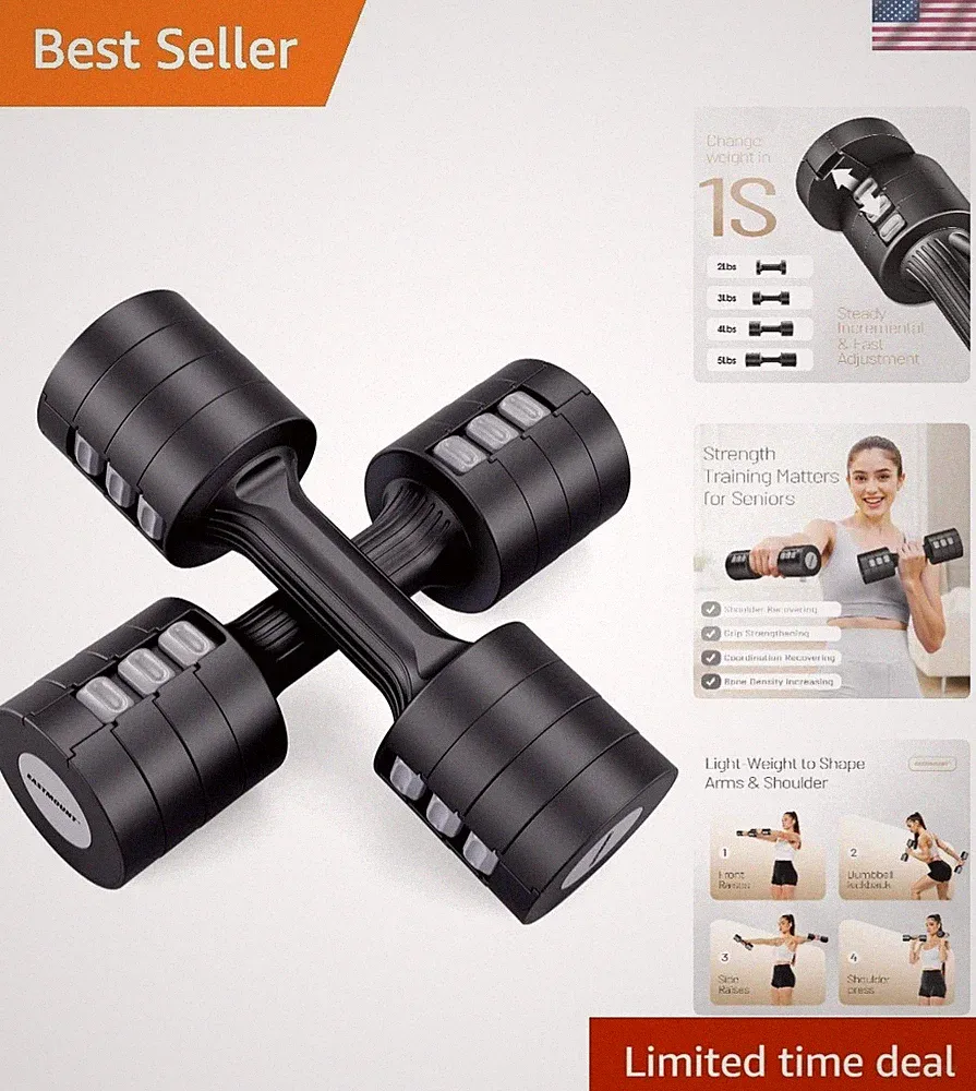 Adjustable Dumbbells 5 lb Dumbbells Set of 2 / Pair 10 lb Total Free Weights...