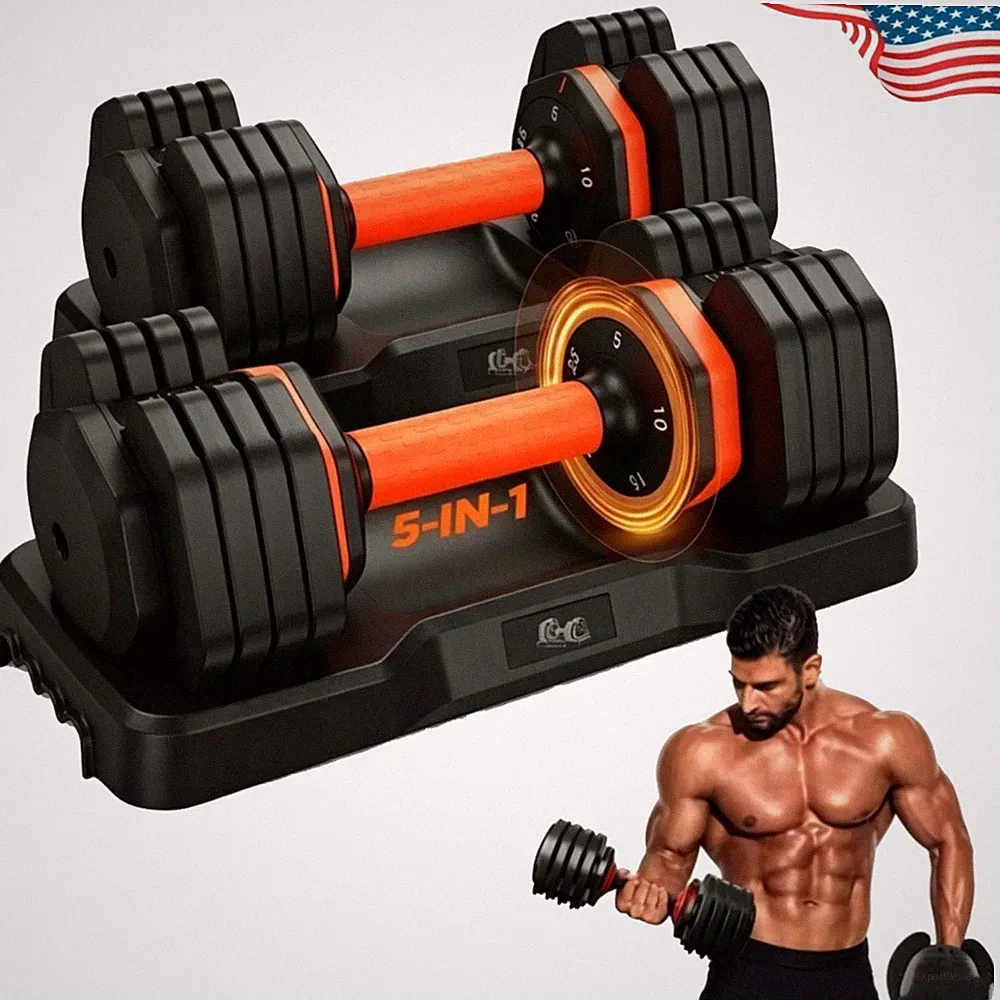 Adjustable Dumbbells 50/110 lbs, 5/10 Weight Levels with Storage Tray