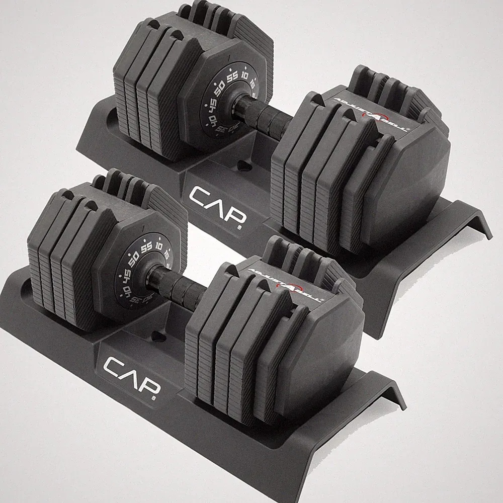 Adjustable Dumbbells 55 lb Pair Full Rotation Black Handle CAP Barbell