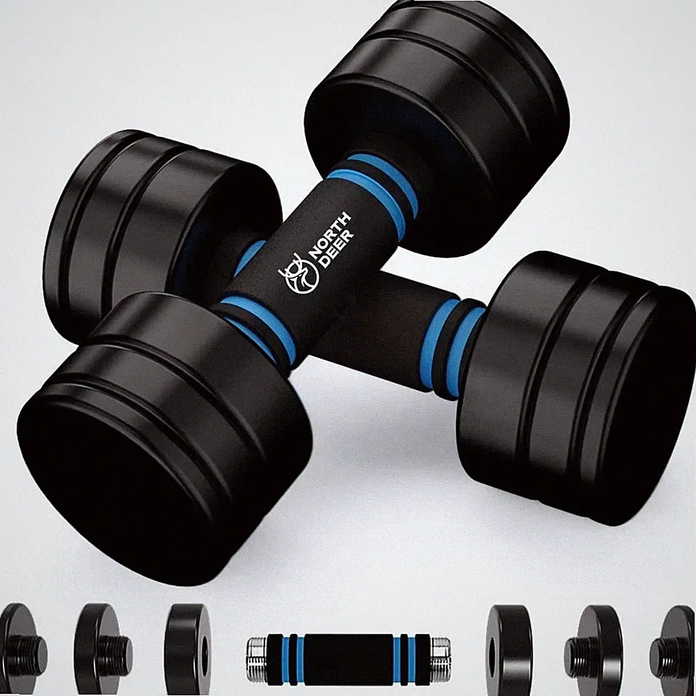 Adjustable Dumbbells 5lbs/10lbs/15lbs/20lbs Steel Black Coated - Home Gym