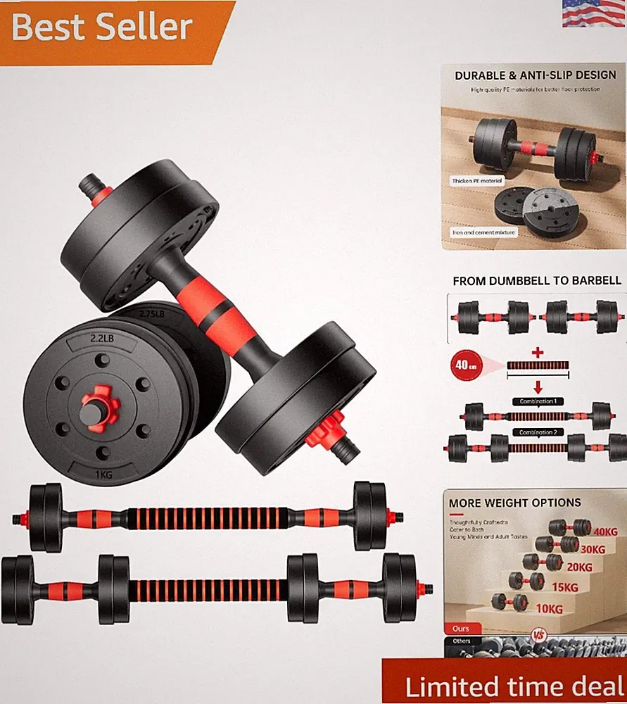 Adjustable Dumbbells & Barbell Set - 20 lb Home Gym Equipment for All Levels