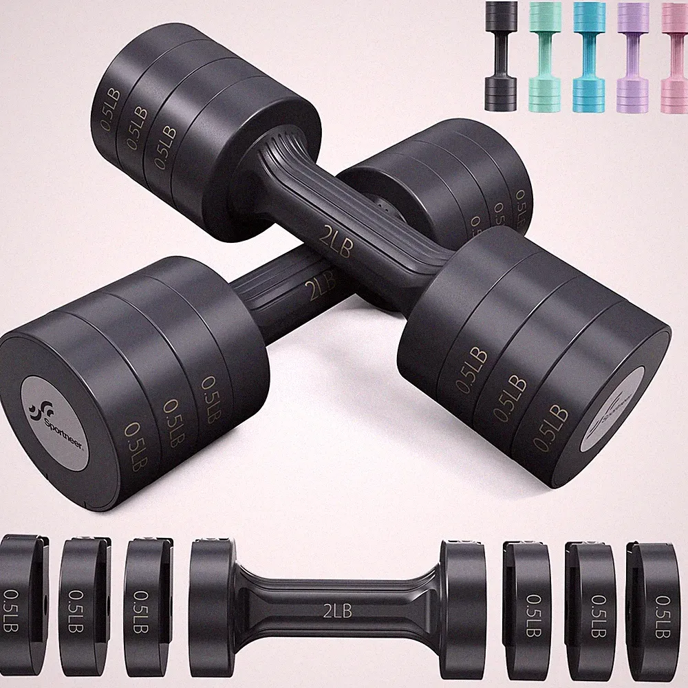 Adjustable Dumbbells Hand Weights Set: 1 Pair 0.9-4.5KG (0.9-2.3KG) Fast Adju...