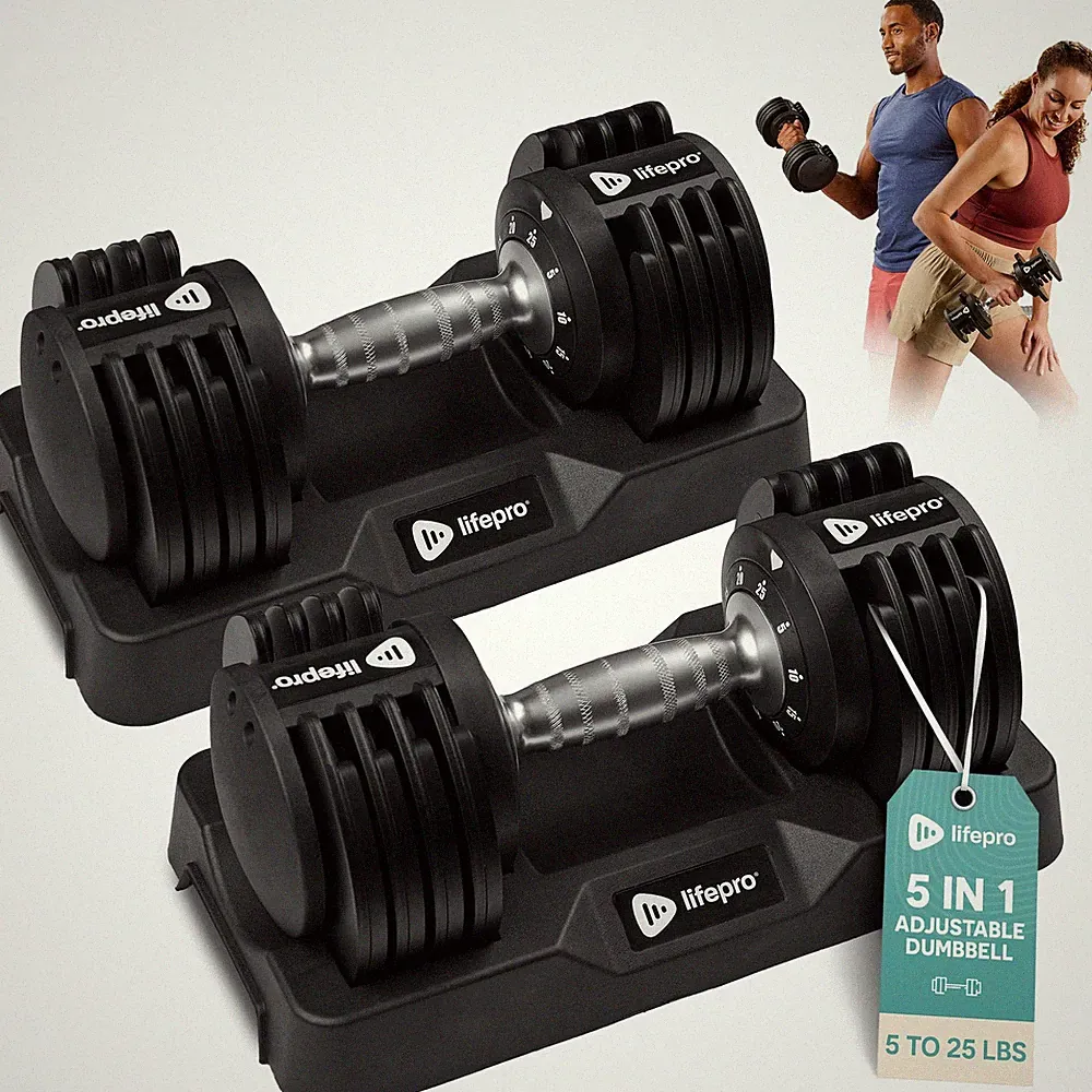 Adjustable Dumbbells Quick Adjust Home Gym 24.6 lbs Dark Black Lifepro Weights
