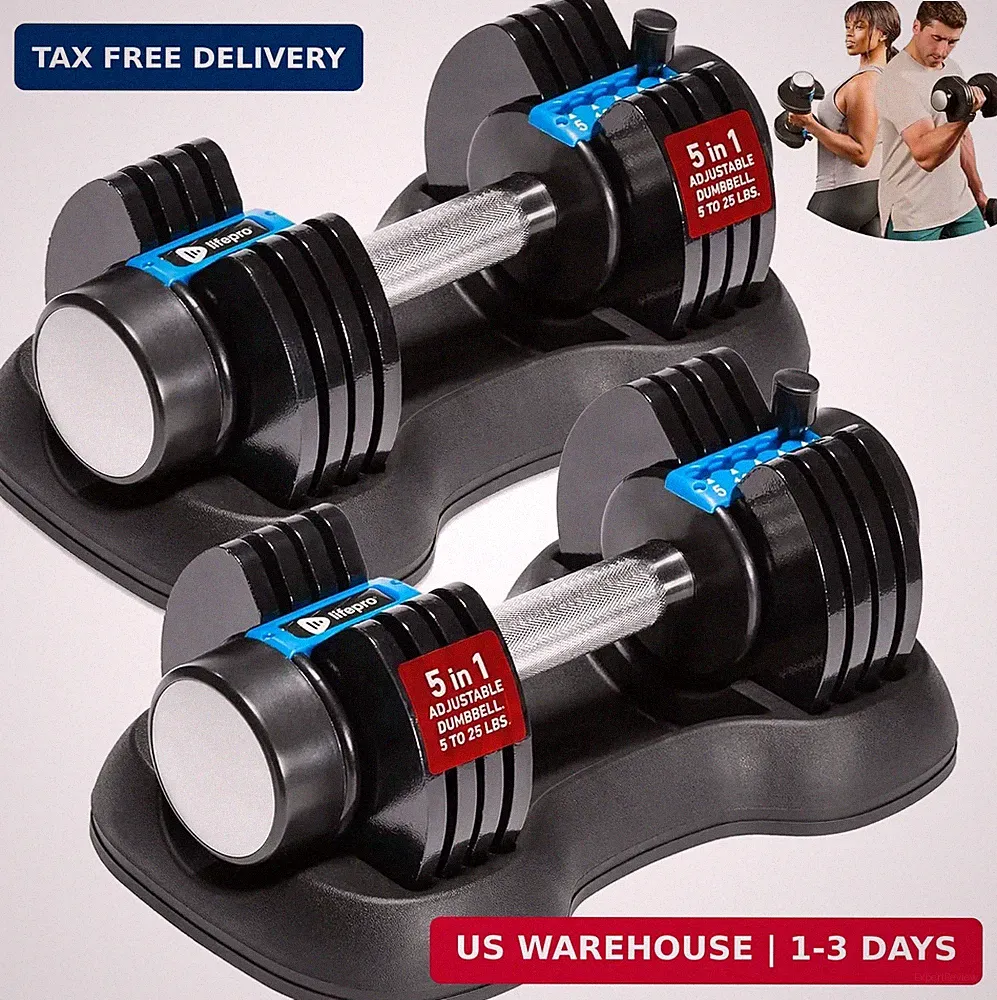Adjustable Dumbbells Set - 15lb, 25lb Pair or 43lb, 55lb & 90lb Single - Quick A