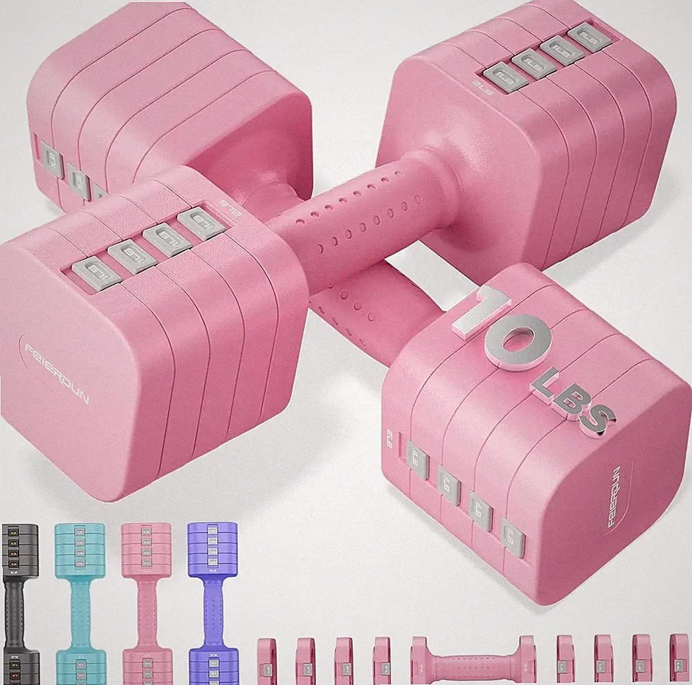 Adjustable Dumbbells Set 2 20LB 5-in-1 Weights Home Gym Fast Adjust Hand Weights